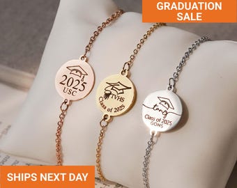 Custom Graduation Bracelet, Personalized Graduation Gift, College Graduation Keepsake, Grad Gift for Her, Graduation Jewelry, FB-66