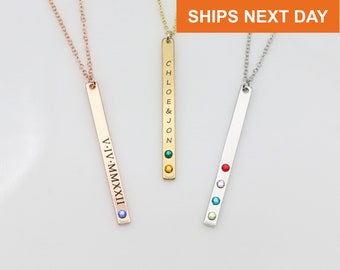 Bar Necklace With Birthstone - Etsy
