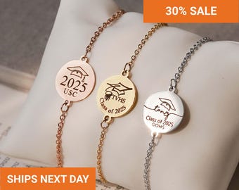 Custom Graduation Bracelet, Personalized Graduation Gift, College Graduation Keepsake, Grad Gift for Her, Graduation Jewelry, FB-66