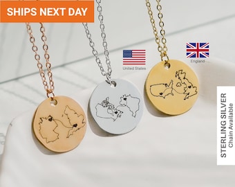 Personalized Country Necklace, Long Distance Couples, Two Home Necklace, State Necklace, Relationship Gift, Country Map Gift, FN-180