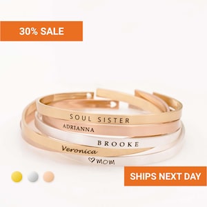 Personalized Name Cuff Bracelet, Custom Engraved Skinny Bangle, Minimalist Coordinate Bracelet, Anniversary Bridesmaid Gift for Her, FB-24