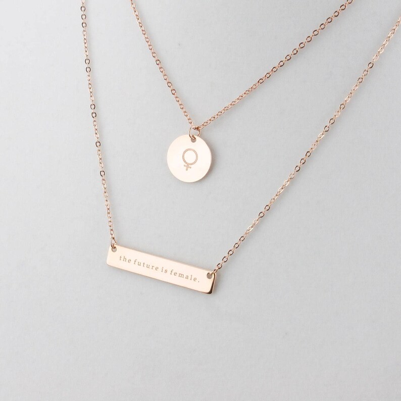 Personalized Feminist Necklace, Layered Women Empowerment Necklace Set, Female Empowerment Jewelry, Engraved Feminist Gift for Her, FN-65 image 5