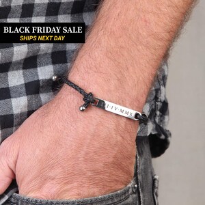 Engraved Leather Bracelet for Men, Personalized Name Braided Cuff, Waterproof Stainless Steel Bar, Boyfriend Husband Dad Gift, FB-25