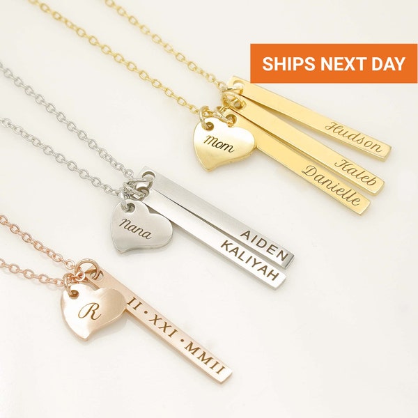 Dainty Custom Engraved Name Letter Necklace • Personalized Gift for Mom Kid Girlfriend BFF Family • Name Jewelry with Heart Charm,FN-168