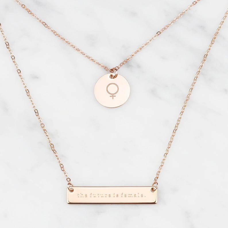 Personalized Feminist Necklace, Layered Women Empowerment Necklace Set, Female Empowerment Jewelry, Engraved Feminist Gift for Her, FN-65 image 7