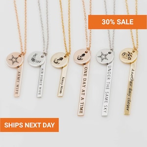 Personalized Deployment Necklace for Military Wife, Long Distance Couples Pendant, Waterproof Army Navy Jewelry, Relationship Gift, FN-17