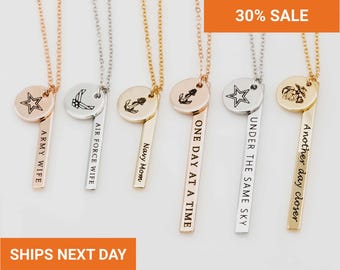 Personalized Deployment Necklace for Military Wife, Long Distance Couples Pendant, Waterproof Army Navy Jewelry, Relationship Gift, FN-17