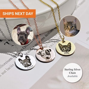 Engraved Pet Memorial Gift, Cat Necklace Sterling Silver, Pet Portrait, Dog Memorial, Pet Loss Gift, Handmade Jewelry, FN-154