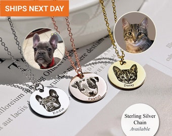 Engraved Pet Memorial Gift, Cat Necklace Sterling Silver, Pet Portrait, Dog Memorial, Pet Loss Gift, Handmade Jewelry, FN-154