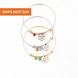 Elegant Engraved Bangle Bracelet, Birthstone Bracelet, November Birthday Gift, Best Mom Gift, Bracelets for Women, FB-21