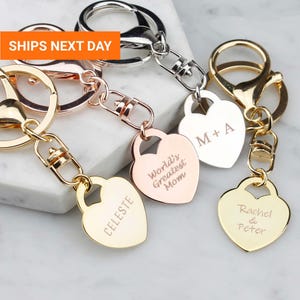 Custom Heart Keychain for Women, Mother&#39;s Gift, Engraved Jewelry, Girlfriend Gift, FKC-26