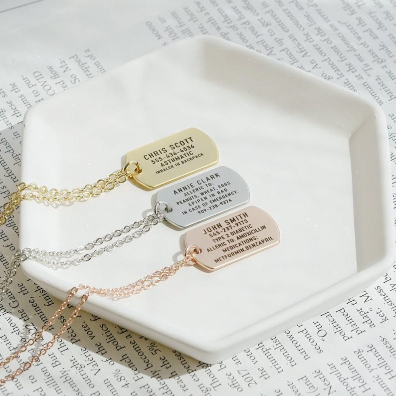 Personalized Medical ID Necklace, Autism Necklace, Dementia Necklace, Diabetic Necklace, Medical Jewelry, Medical Prescription Necklace image 3