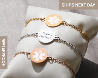 Elegant Medical ID Bracelet Women Kids, Medical Alert Bracelet, Personalized Stylish, Rose Gold Silver Medic alert jewelry, Adults, FB-67