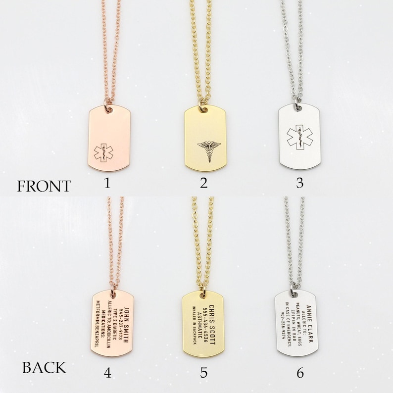 Personalized Medical ID Necklace, Autism Necklace, Dementia Necklace, Diabetic Necklace, Medical Jewelry, Medical Prescription Necklace image 4