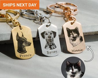 Unique Custom Dog Keychain: Personalized Portrait from Photo, Pet Memorial Gift, Cat Pet, FKC-34