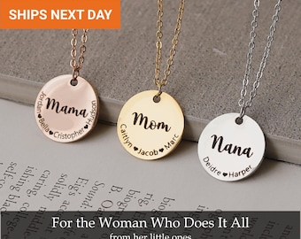 Engraved Mama Necklace • Personalized Grandma Name Necklace • Godmother Nana Gift from Kids • Waterproof Mothers Day Gift • FN-185