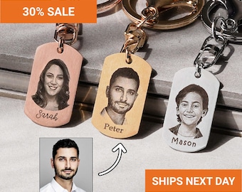 Custom Photo Engraved Keychains, Personalized Portrait Keychains, Memorial Gifts, Picture Engraving Gifts, Dog Tag, FKC-36