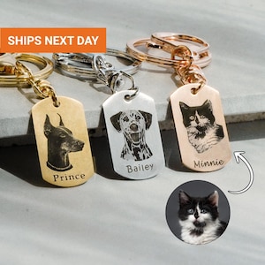 Unique Custom Dog Keychain, Personalized Portrait from Photo, Pet Memorial Gift for Dad, Cat Key Chain, Pet Keychain, FKC-34