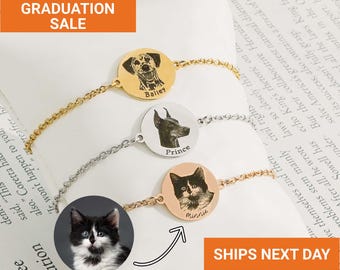 Custom Pet Portrait Bracelet, Pet Memorial Gift, Engraved Pet Photo Jewelry, Pet Adoption Gift, Pet Photo Bracelet, FB-63
