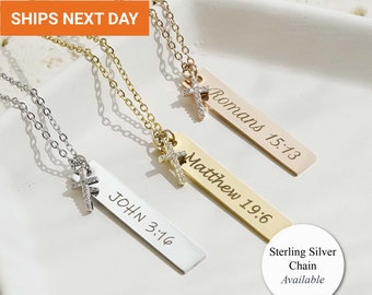 Unique Custom Christian Jewelry Sterling Silver, Bible Verse Necklace for Mom, Cross Necklace, Faith Necklace, Baptism Gift, FN-31