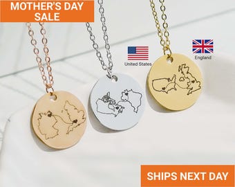 Personalized Country Necklace, Long Distance Couples, Two Home Necklace, State Necklace, Relationship Gift, Country Map Gift, FN-180