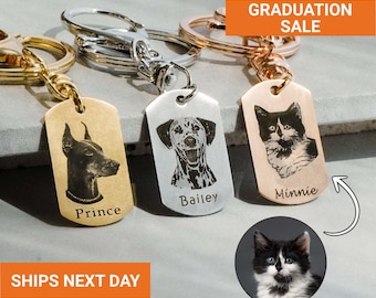 Unique Custom Dog Keychain, Personalized Portrait from Photo, Pet Memorial Gift for Dad, Cat Key Chain, Pet Keychain, Dog Tag, FKC-34