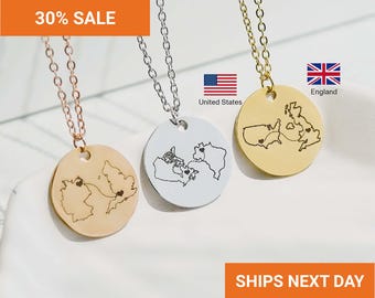 Personalized Country Necklace, Long Distance Couples, Two Home Necklace, State Necklace, Relationship Gift, Country Map Gift, FN-180