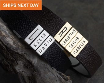 Custom Name Leather Bracelet for Men & Women: Family Boyfriend Dad, FB-34
