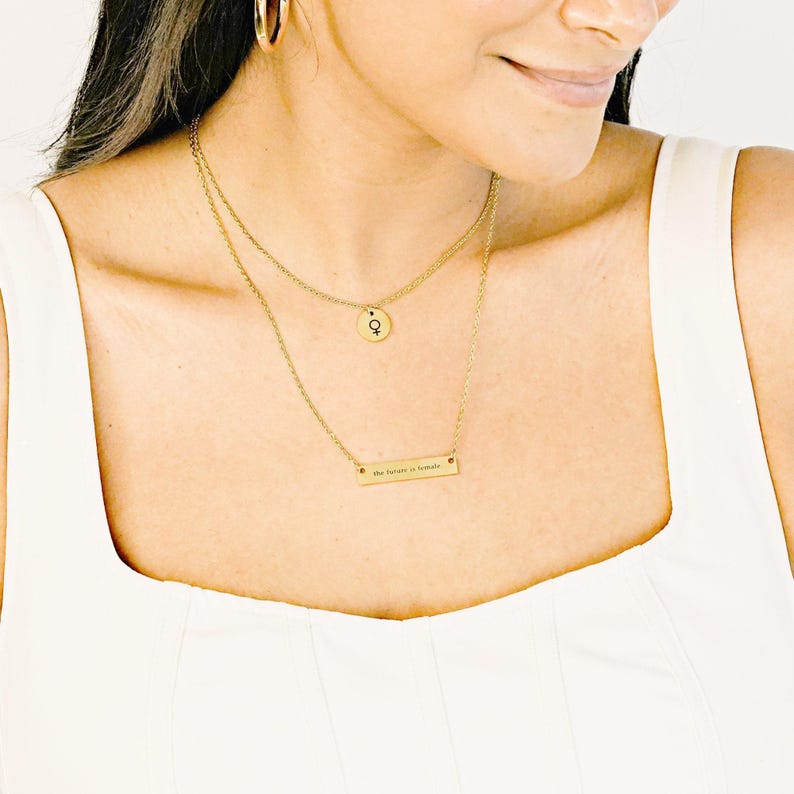 Personalized Feminist Necklace, Layered Women Empowerment Necklace Set, Female Empowerment Jewelry, Engraved Feminist Gift for Her, FN-65 image 3