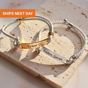 Personalized Braided Leather Bracelet: Adjustable Name Bracelet
