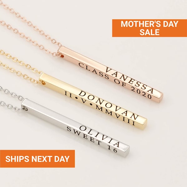 Custom Vertical Bar Necklace for Women Personalized Gift Baby Name Necklace for Mom Personalized Jewelry Long Distance Gift FN-102