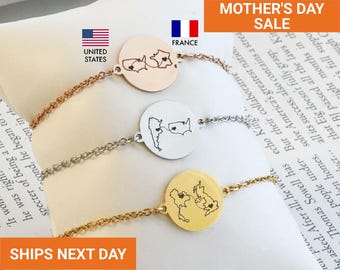 Personalized Country Bracelet, Long Distance Couples, Two Country Bracelet, State Bracelet, Relationship Gift, Country Map Gift, FB-59