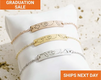 Pulsera personalizada con el estado, regalo para distancia, joyería con el estado, regalo para parejas, pulsera para la mejor amiga, regalo de cumpleaños, FB-23
