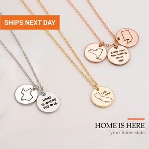 Personalized State Necklace for Women, Custom Engraved State Outline Charm, Long Distance Best Friend Gift, Back to College, FN-107