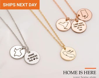 Personalized State Necklace for Women, Custom Engraved State Outline Charm, Long Distance Best Friend Gift, Back to College, FN-107