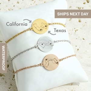 Personalized State Disc Bracelet, Two Homes Bracelet,  Long Distance Friendship, Custom State, Engraved Bracelet, Moving Away Gift, FB-61