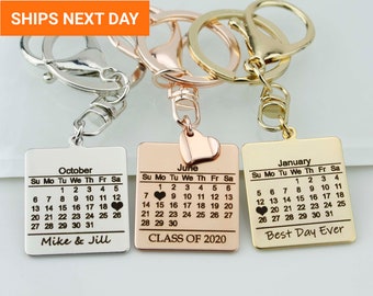 Unique Personalize Gift Calendar Keychain, Anniversary Gift, Couple Keychains, Engraved Calendar, Best Friend Keychain, FKC-27