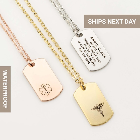 Personalized Medical ID Necklace, Autism Necklace, Dementia Necklace, Diabetic Necklace, Medical Jewelry, Medical Prescription Necklace