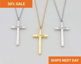 Dainty Personalized Cross Necklace for Women, Custom Name Bible Verse Pendant, Waterproof Stainless Steel, Christian Baptism Gift, FN-38