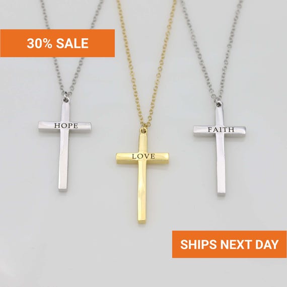 Dainty Personalized Cross Necklace for Women, Custom Name Bible Verse Pendant, Waterproof Stainless Steel, Christian Baptism Gift, FN-38