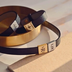 Personalized Leather Coordinate Bracelet for Men, Custom Engraved Bracelet, Long Distance Boyfriend Gift, Graduation Gift for Him, FB-30 image 4