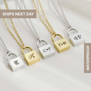 Collier cadenas initial moderne en argent sterling • Bijoux personnalisés • Cadeau personnalisé pour la Saint-Valentin • Cadeaux collier amour pour elle • FN-179
