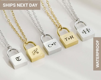 Modern Initial Padlock Necklace Sterling Silver • Personalized Jewelry • Personalized Valentines Gift • Love Necklace Gifts for Her •FN-179
