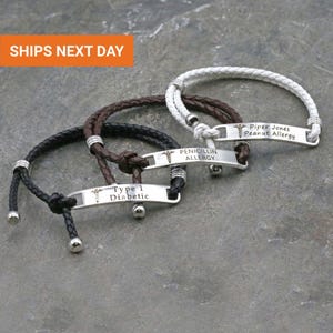 Braided Leather Medical Bracelet, Medical Alert Bracelet Women, Engraved ID Bracelet, Medical Alert, Medical ID Bracelet, FB-51