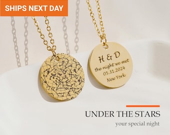 Custom Star Map Necklace, Personalized Engraved Night Sky Pendant, Constellation Gift for Mom, Anniversary Memorial Birthday Gift, FN-183