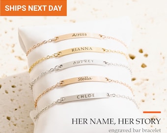 Custom Engraved Name Bar Bracelet for Women, Dainty Personalized Initial Jewelry, Waterproof Classic Bracelet, Gift for Her, FB-62