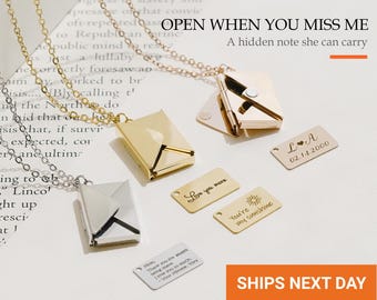 Secret Message Envelope Locket Necklace, Personalized Hidden Love Letter Pendant, Waterproof Photo Locket, Anniversary Gift for Her, FN-171