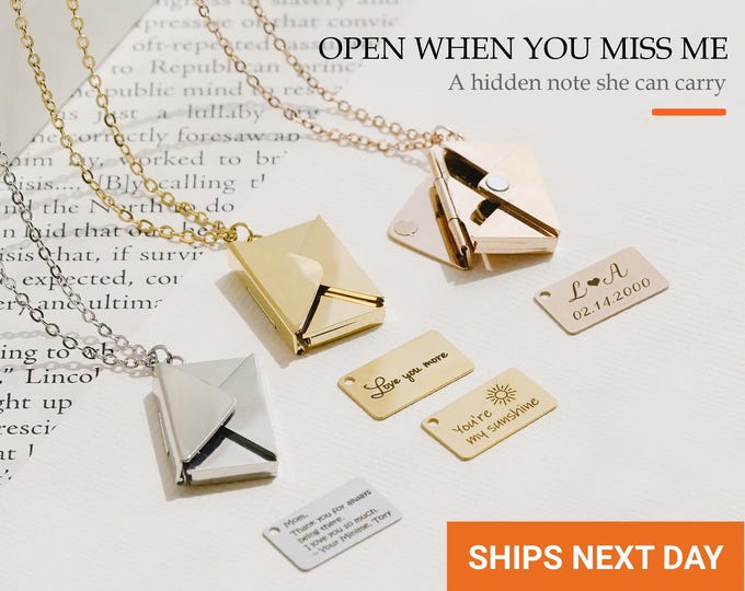 Secret Message Envelope Locket Necklace, Personalized Hidden Love Letter Pendant, Waterproof Photo Locket, Anniversary Gift for Her, FN-171