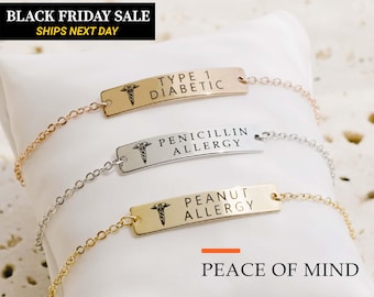 Personalized Medical Alert Bracelet Women, Engraved Medical ID Bracelet for Kids, Diabetic Autism Dementia Alzheimer Jewelry, FB-38
