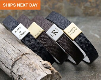 Classy Personalized Leather Bracelet for Men, Valentine&#39;s Gift, For Husband, Father&#39;s day Gift, Handmade Gift for Boyfriend, FB-28